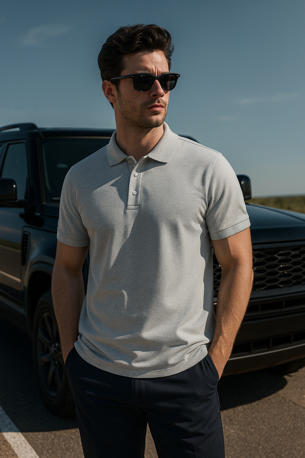 Men's Grey Plain Polo T-Shirt