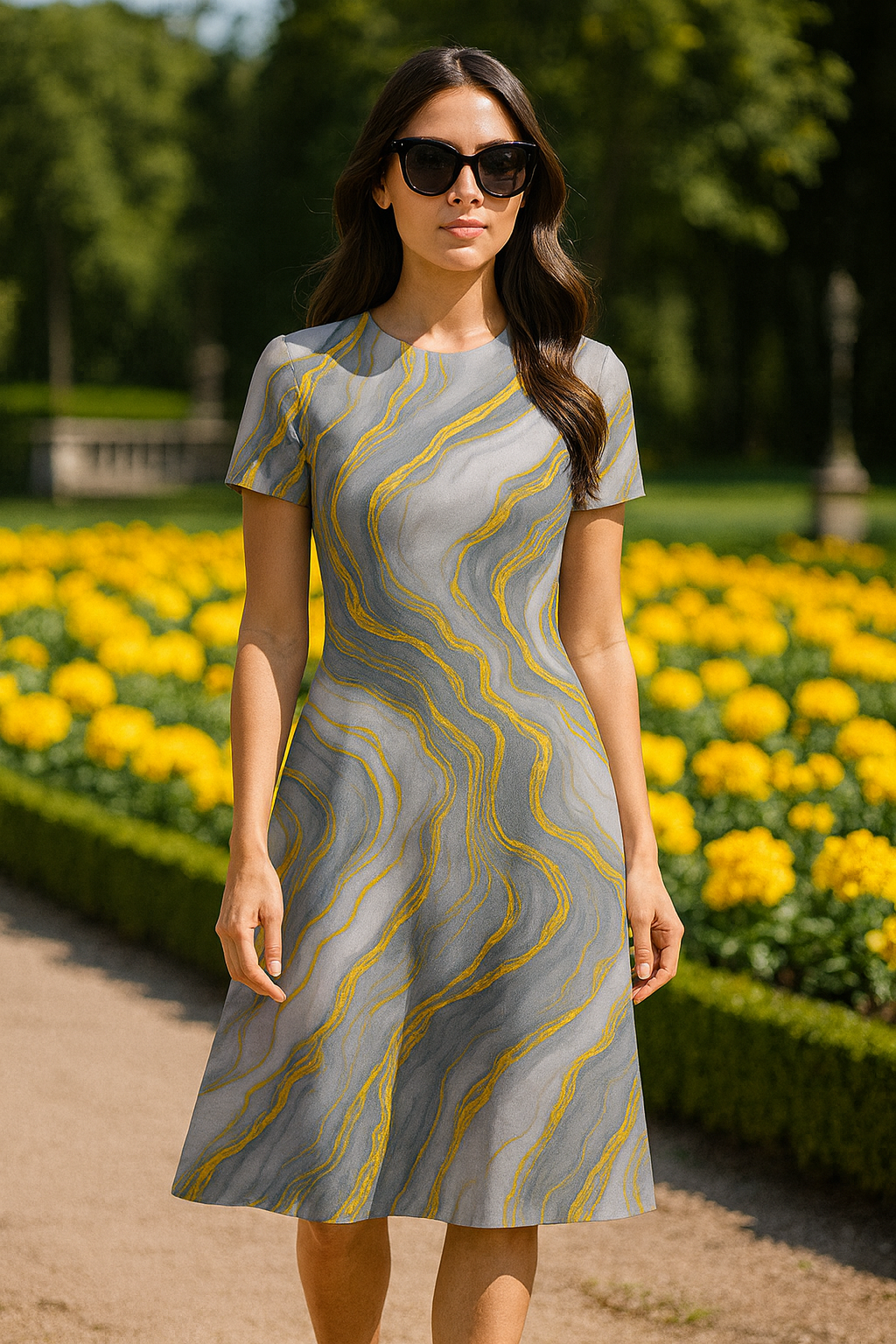 Golden Agate Mixed Symphony Midi Dress