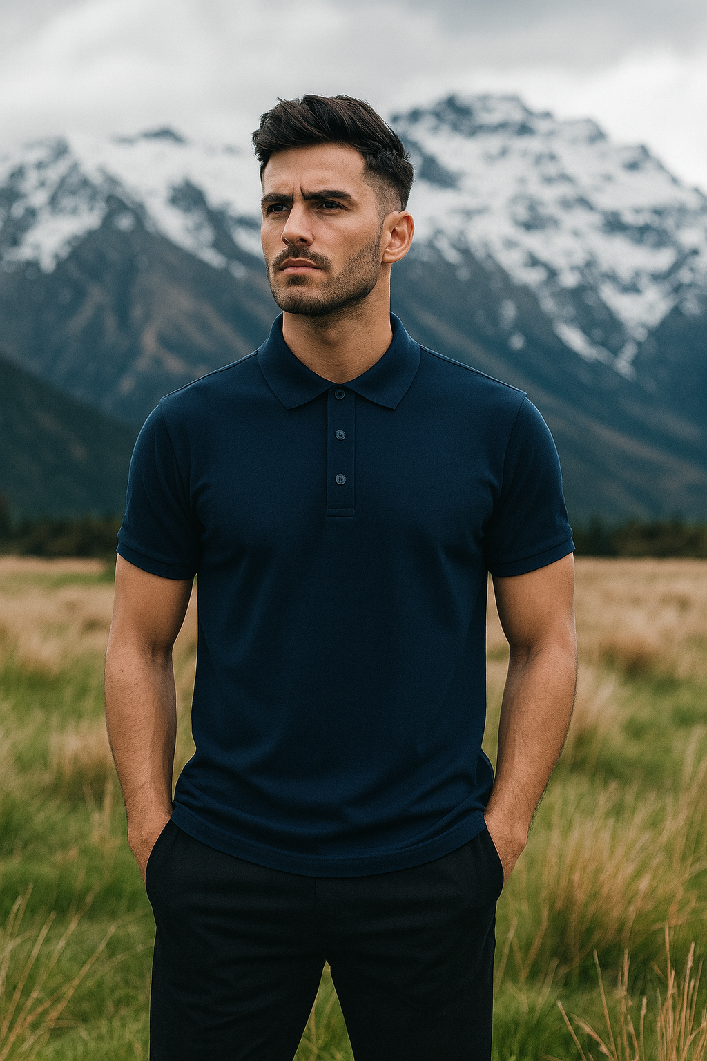 Men's Navy Blue Plain Polo T-Shirt