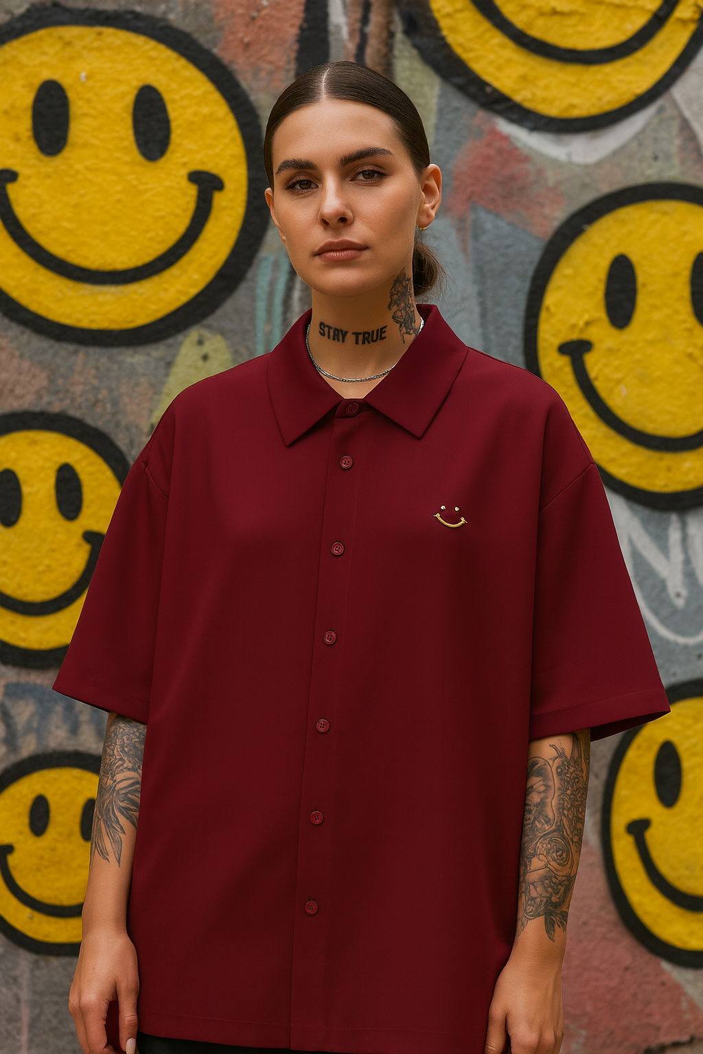 Just Smile Embriodery Oversized Shirt