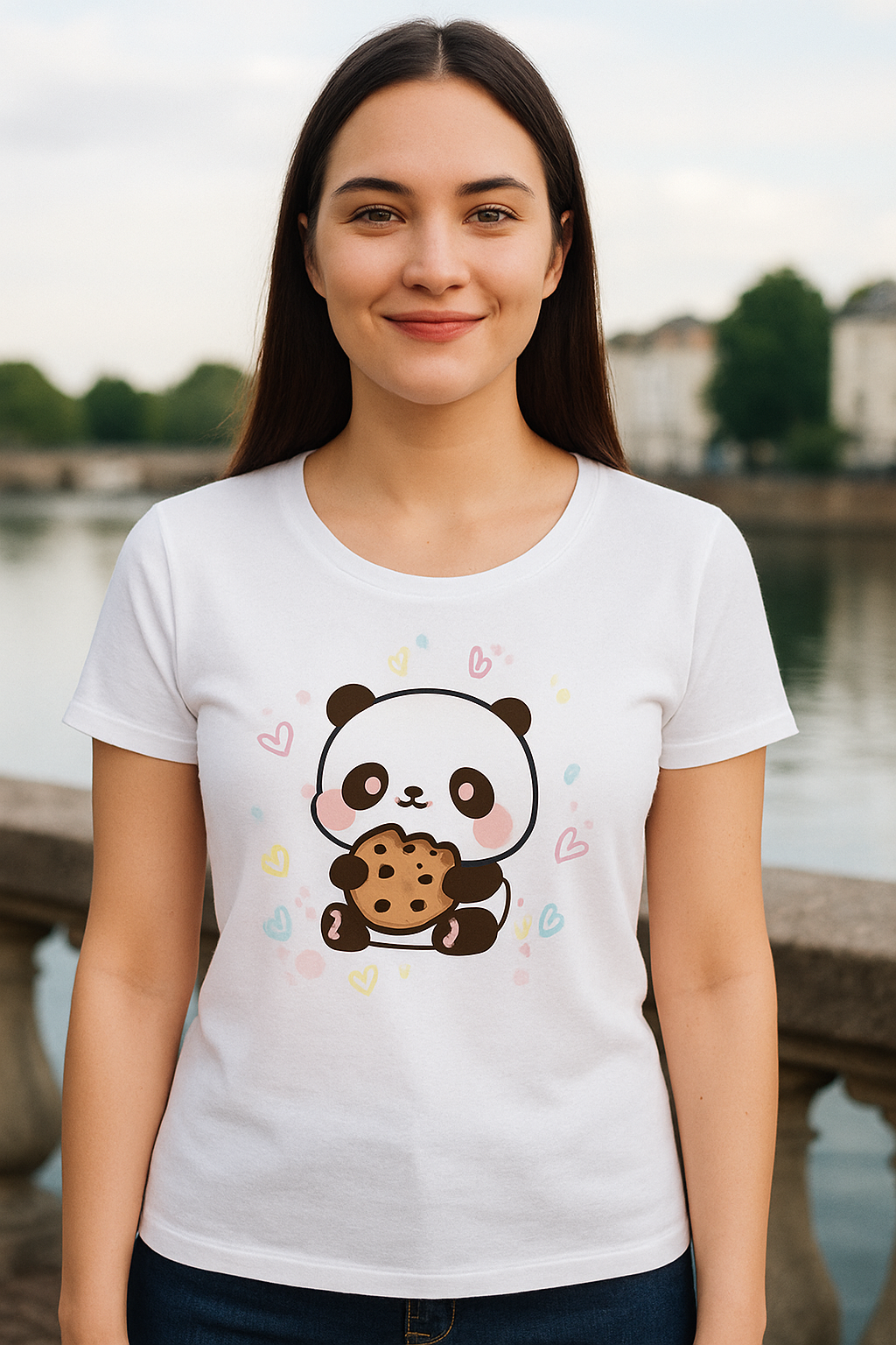 Cute Panda With Cookie Women T-Shirt