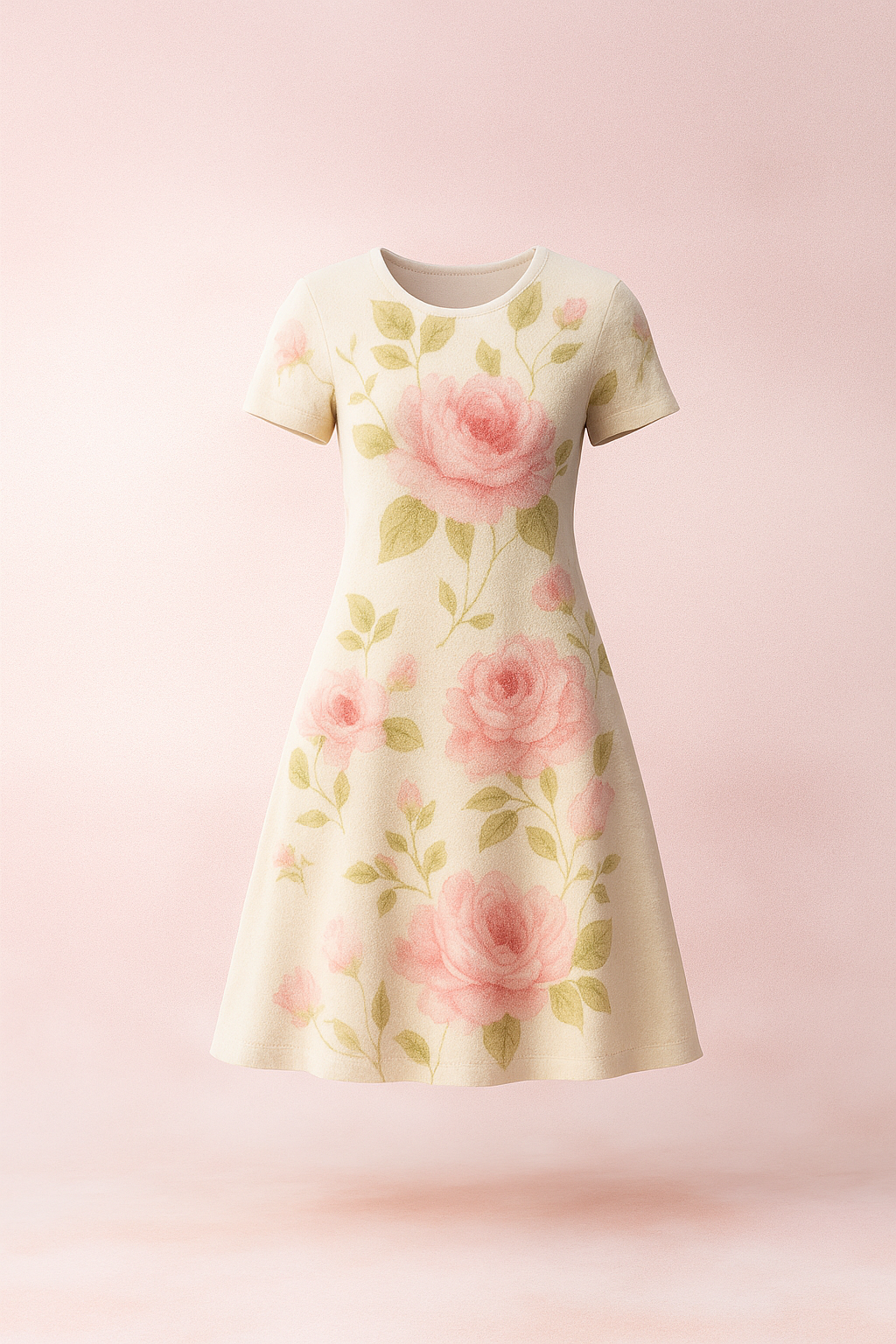 Soft Blush Rose A-Line Dress - Delicate Floral Print