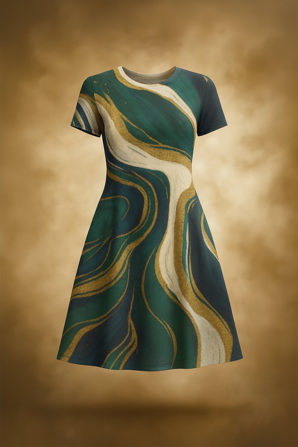 Emerald Marble A-Line Dress-Modern Elegance