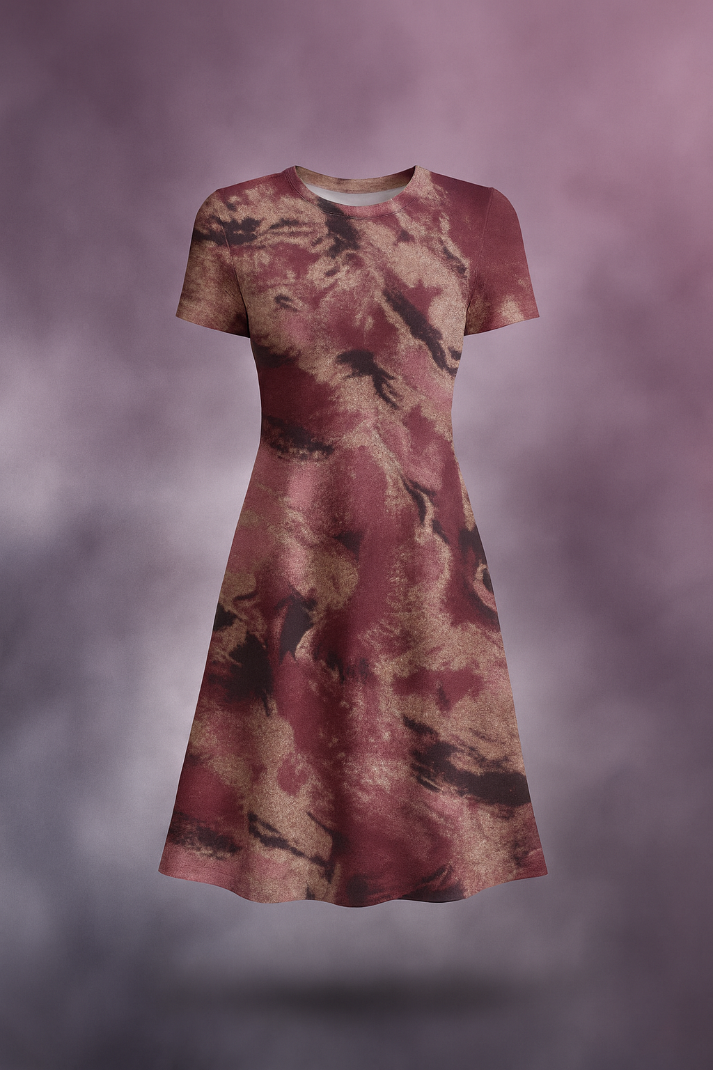 Dreamy Abstract A-Line Dress - Mauve and Rose Watercolor Print