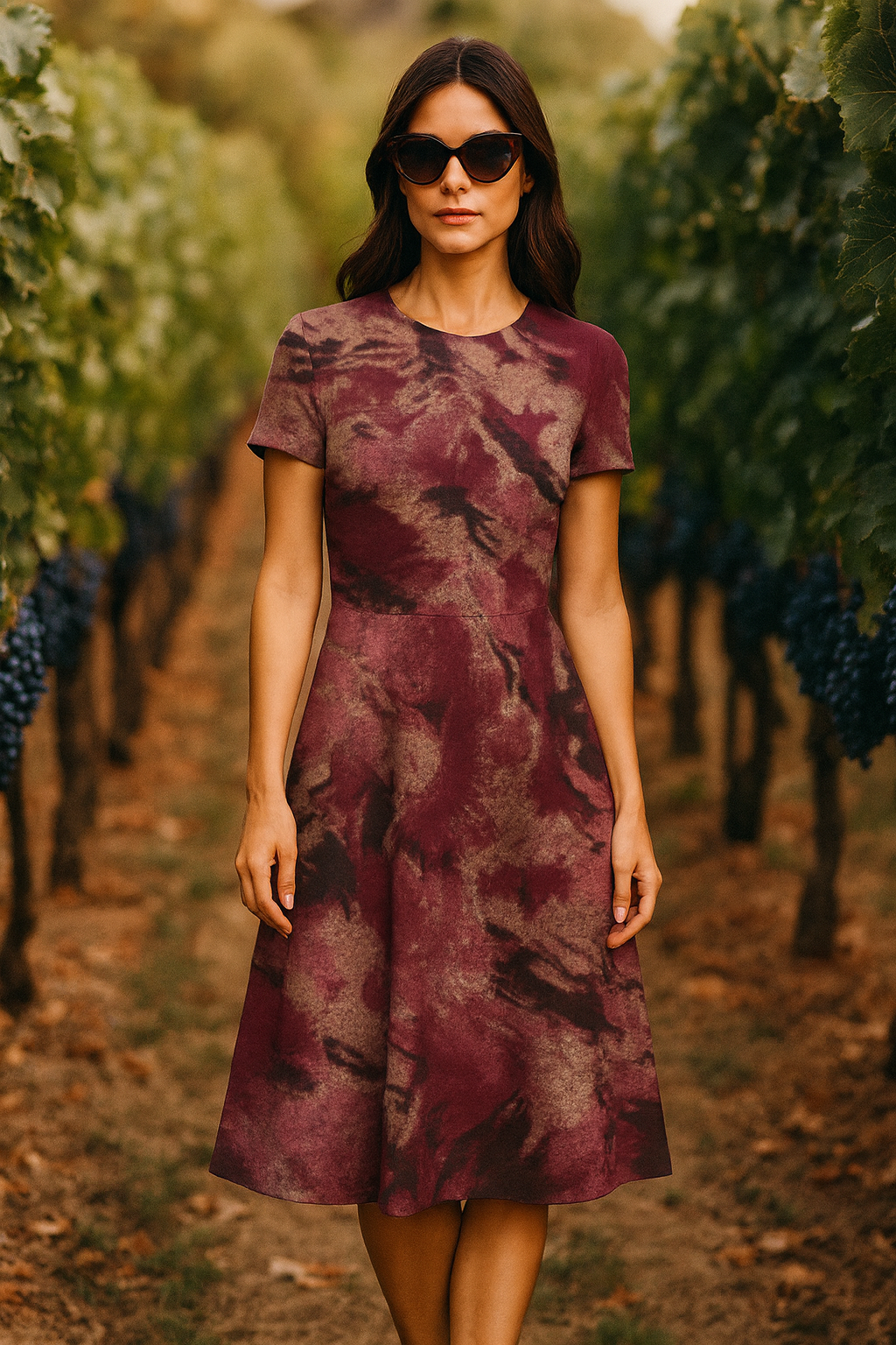 Dreamy Abstract A-Line Dress - Mauve and Rose Watercolor Print