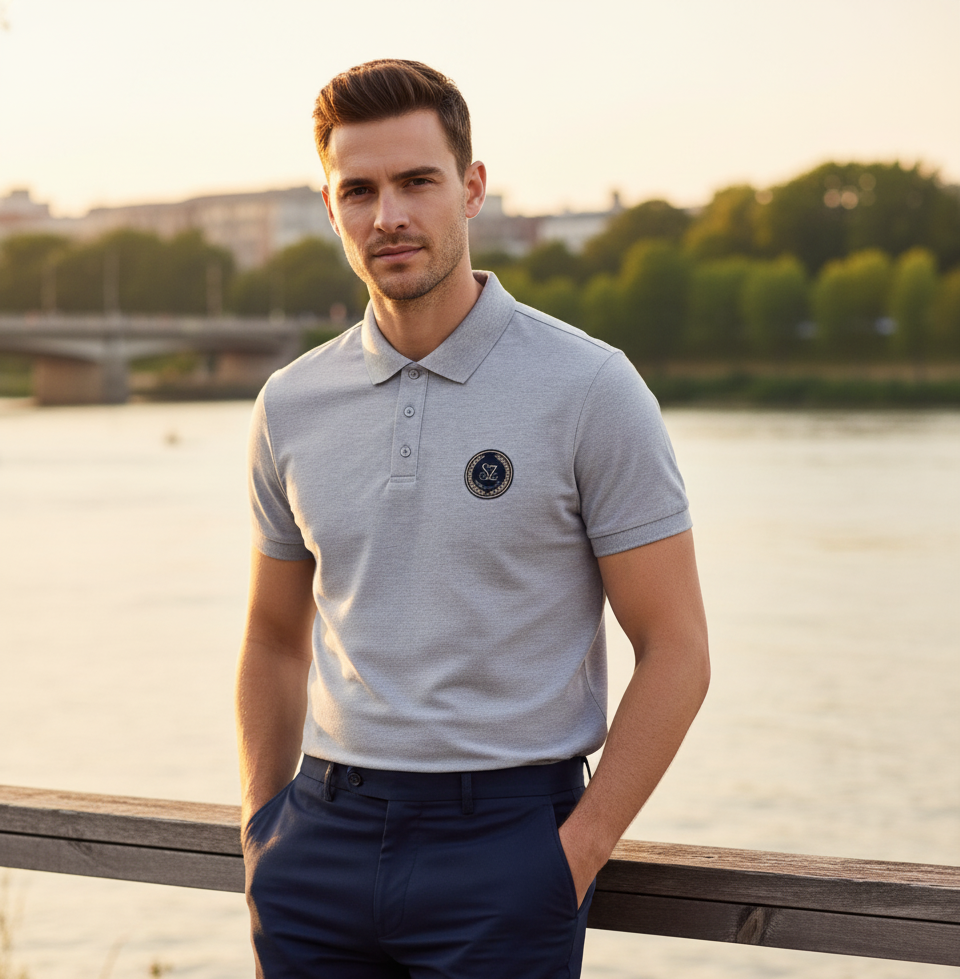 Men's Grey Polo T-Shirt with Embroidered Logo