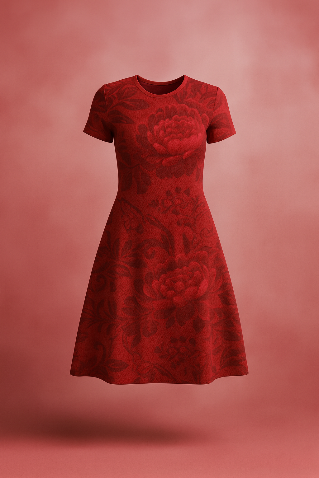Royal Burgundy Rose A-Line Dress - Dramatic Floral Print