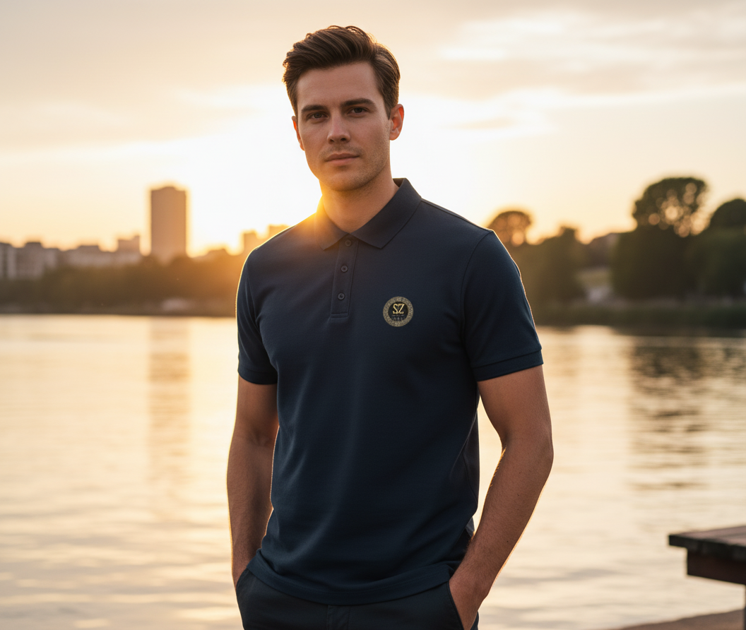 Men's Navy Blue Polo T-Shirt with Embroidered Logo