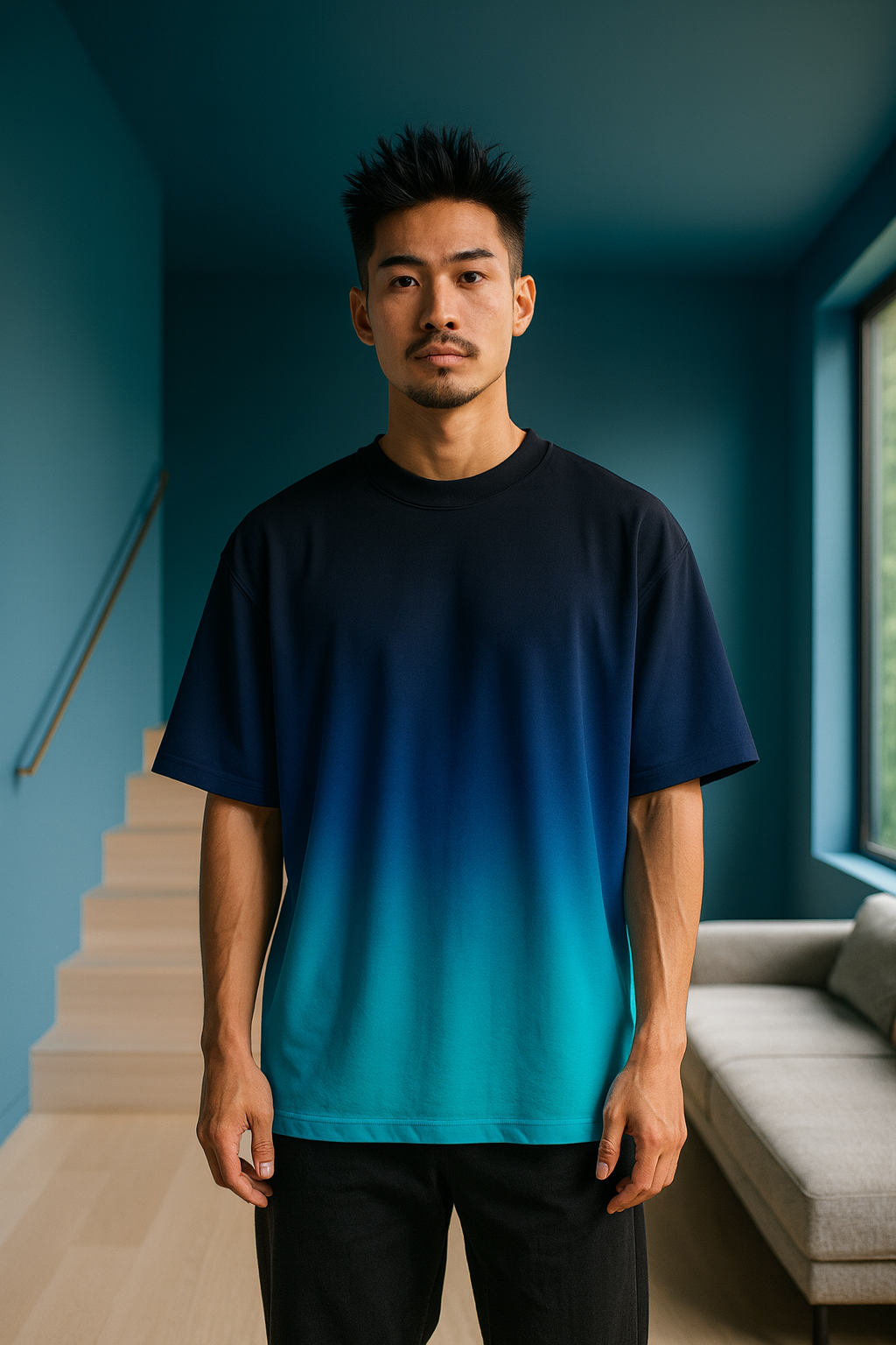 Ombre Blue Gradient Oversized T-shirt