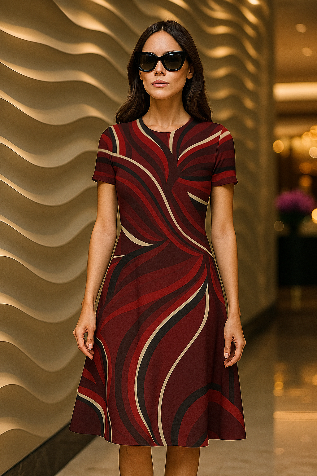 Bold Geometric A-Line Dress -Dynamic Waves Design